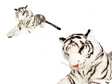 peluche tigre allongé blanc luxe 32cm