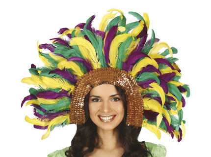 coiffe tiare carnaval de rio à plumes et sequins multicolore