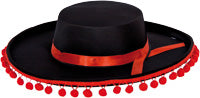 chapeau espagnol avec pompons noir & rouge