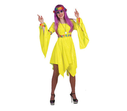 déguisement hippie jaune flashy femme taille l