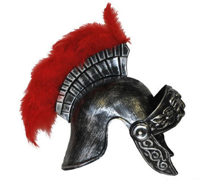 casque de romain argent avec plumeau rouge i