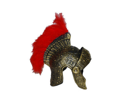 casque de romain or avec plumeau rouge