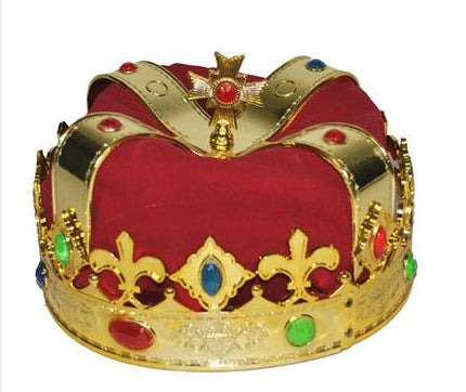 couronne de roi or avec tissu rouge