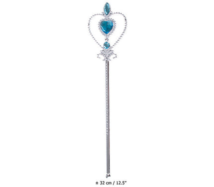 baguette de fée princesse argent coeur et pierres bleu 32cm