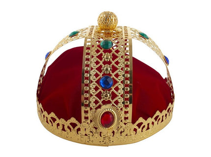 couronne de roi or avec métal souple et tissu rouge adulte