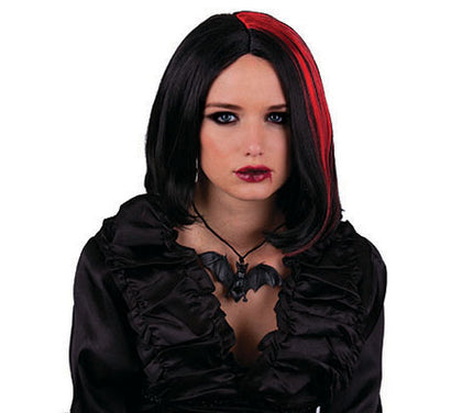 perruque de vampire mi long femme noir & rouge