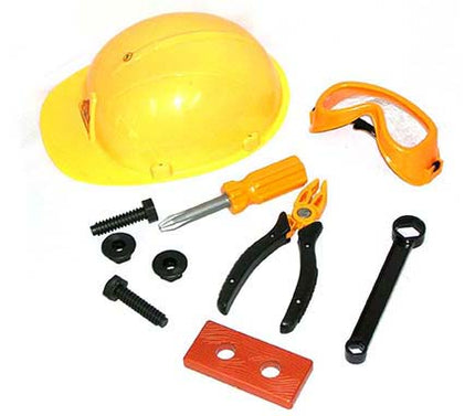 set ouvrier casque + outils pour enfant
