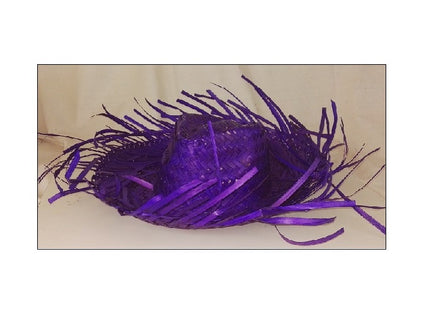 chapeau de paille avec franges violet