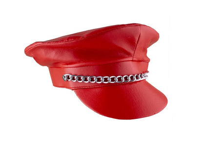 casquette simili cuir rouge avec chaine adulte