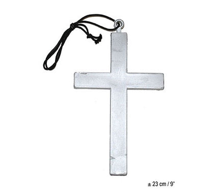collier croix en plastique argent 23cm