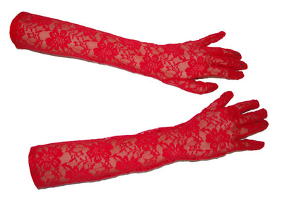 paire de gants en dentelles rouge longs