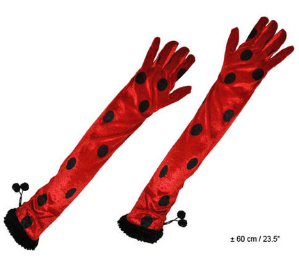 paire de gants coccinelle rouge et noir longs 60cm