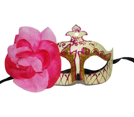 masque vénitien avec fleur et paillettes dorées