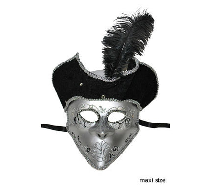 grand masque vénitien avec ornements et chapeau à plume