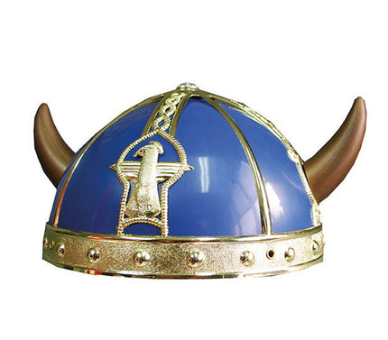 casque de viking gaulois bleu avec 2 cornes