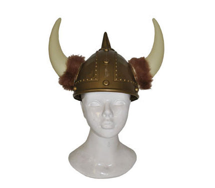casque de viking avec 2 grandes cornes à fourrure