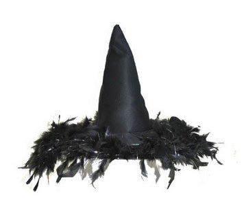 chapeau sorciere avec plumes noir