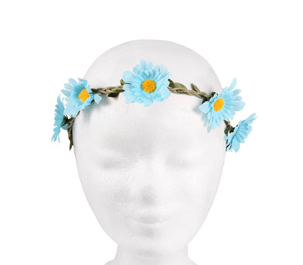 couronne de fleurs élastique bleu ciel