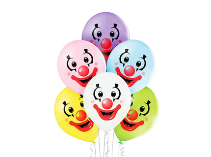 lot de 6 ballons de fête motif tête de clown mix 30cm