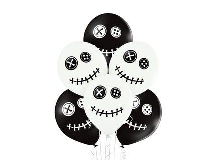 lot de 6 ballons de fête motifs poupées voodoo noir blanc mix