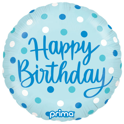 1 Ballon Aluminium Round Happy Birthday Blue Dots 18
