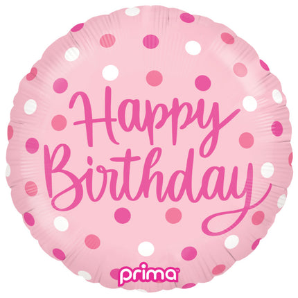 1 Ballon Aluminium Round Happy Birthday Pink Dots 18