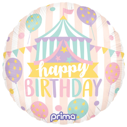 1 Ballon Aluminium Round Happy Birthday Pastel Circus 18