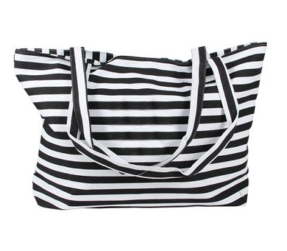 sac de plage marin rayé noir/blanc en fibre plastique 55x40cm
