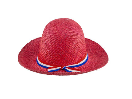 chapeau de paille rouge avec ruban france hollande femme