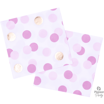 16 Serviettes Pink & Gold Dots - Qualatex