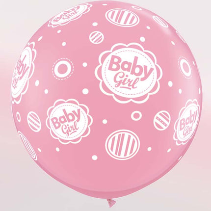 2 Ballons latex 3' A Baby Girl Dots-A-Round - Qualatex