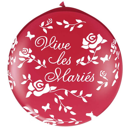 2 Ballons latex 3' Vive Les Mariés Roses Ruby Red sens AIR - Qualatex