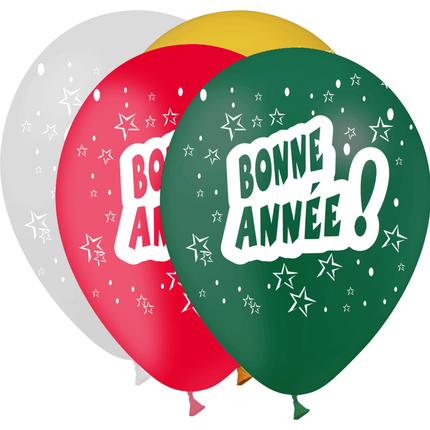 8 Ballons Latex HG95 Bonne Année Assortis - PMS