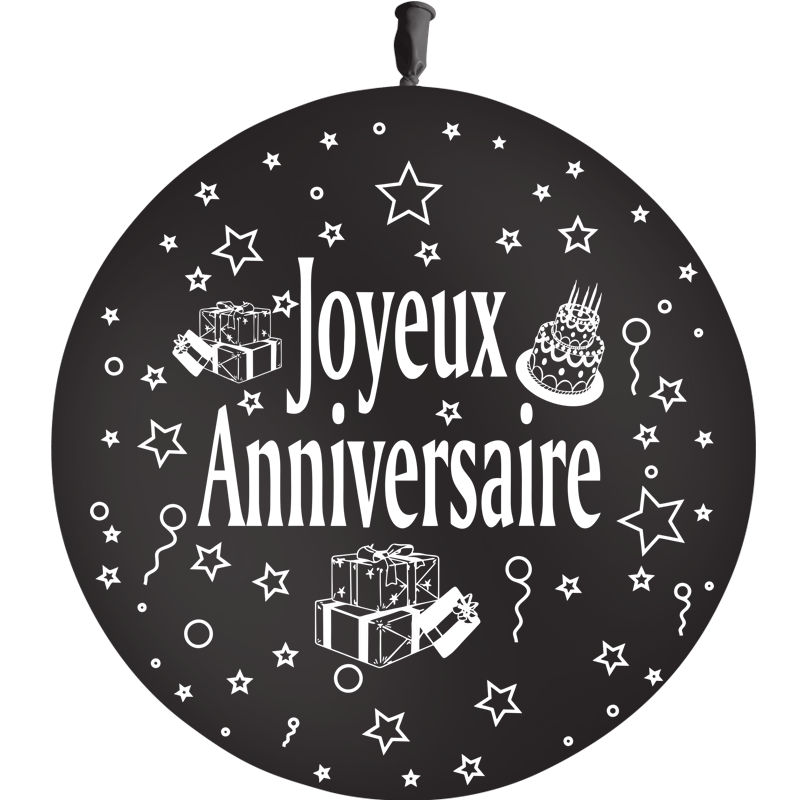 BALLON GÉANT LATEX JOYEUX ANNIVERSAIRE 1M ARGENT