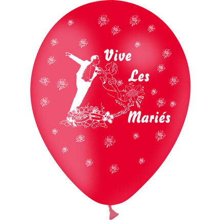 8 Ballons Latex HG95 Vive les Mariés Couple Rouge - PMS