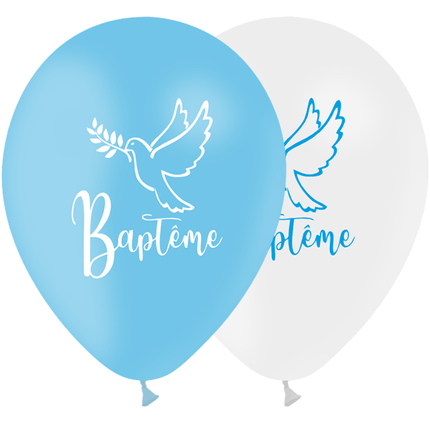 10 Ballons Latex 30cm Baptême Ciel & Blanc - PMS