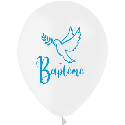 10 Ballons Latex 30cm Baptême Blanc Impression Ciel - PMS