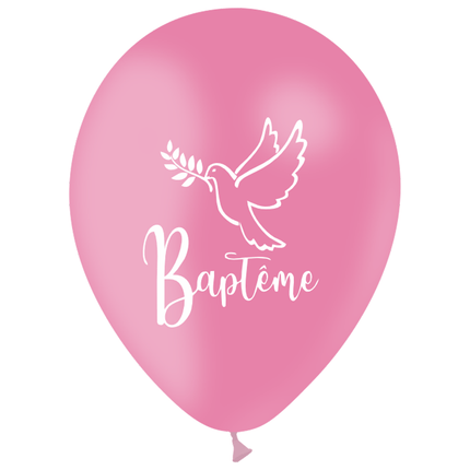 10 Ballons Latex 30cm Baptême Rose - PMS