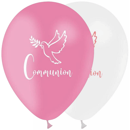 10 Ballons Latex 30cm Communion Rose & Blanc - PMS