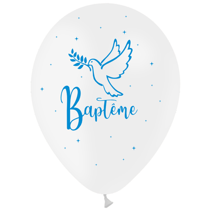 8 Ballons Latex 30cm TAT Baptême Blanc Impression Bleu - PMS