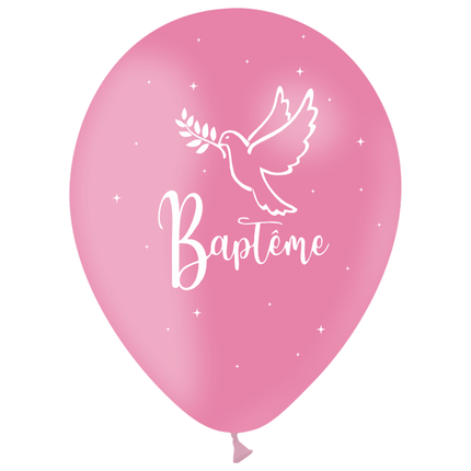 8 Ballons Latex 30cm TAT Baptême Rose - PMS