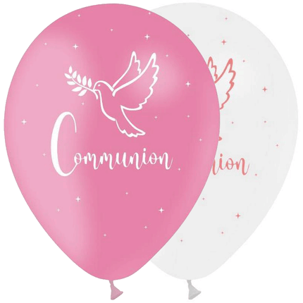 8 Ballons Latex 30cm TAT Communion Rose & Blanc - PMS