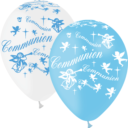 8 Ballons Latex HG95 Communion Blanc & Ciel - PMS