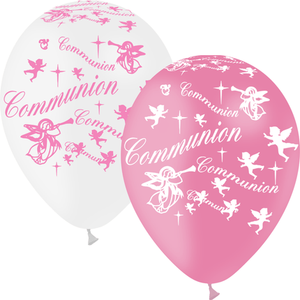 8 Ballons Latex HG95 Communion Blanc & Rose - PMS