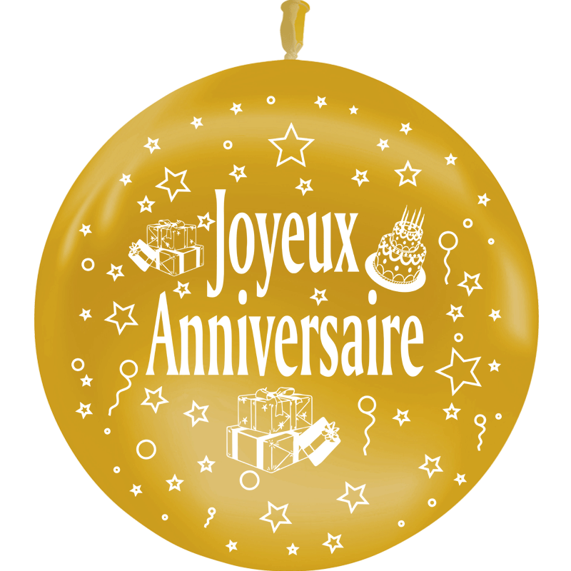 BALLON GÉANT LATEX JOYEUX ANNIVERSAIRE 1M ARGENT