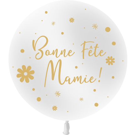 1 Ballon Latex 3' Bonnes Fête Mamie Blanc Hélium - PMS