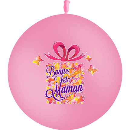 Ballon Latex 3' Quadri Bonne Fête Maman Rose - PMS