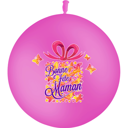 Ballon Latex 3' Quadri Bonne Fête Maman Fuchsia - PMS
