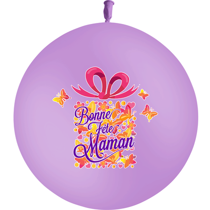 Ballon Latex 3' Quadri Bonne Fête Maman Lilas - PMS