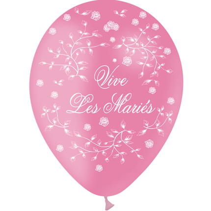 8 Ballons Latex HG95 Vive les Mariés Petites Roses Rose - PMS